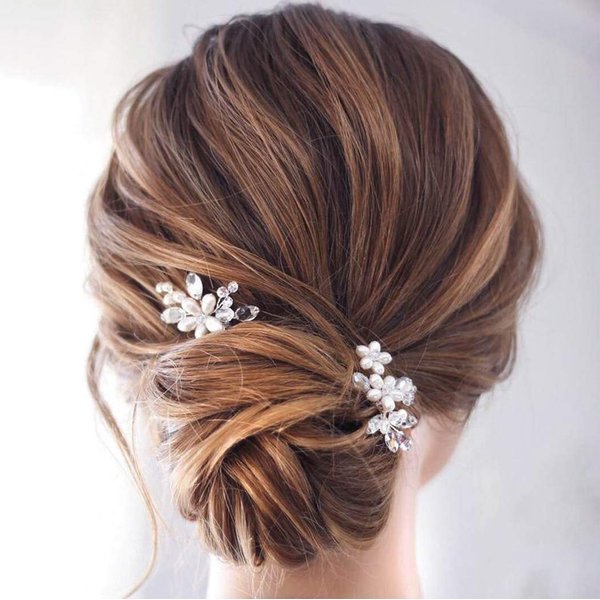 Catery Flower Bride Wedding Hair Pins Crystal Pearl Hair Set Jewelry Headpieces Bridal Decorative Hair Accessories for Women Pack of 2 (Gold)