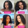 GOLFMAX Glueless Wigs Pre Cut 4X4 Lace Closure Wig Deep Wave Curly Bob 14 Inch Wet and Wavy Lace Front Human Hair Wigs With Elastic Band