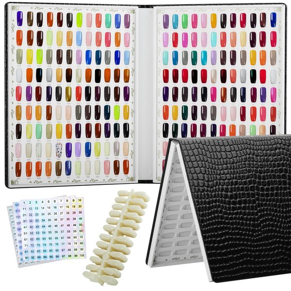 vnjaoi 216 Nail Color Chart Display Book with 240PCS False Nail Tips, UV Gel Polish Card Book, Nail Art Salon Nail Design Display Booklet, Nail Color Swatches Nail Practice Card Board