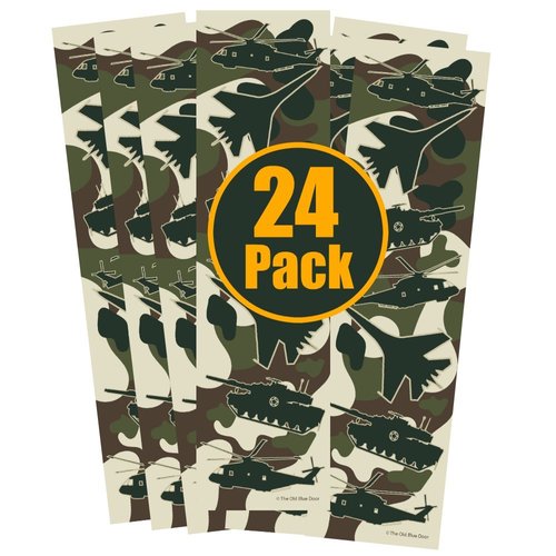 24 Military Camo Bookmarks for Boys - Helicopter, Tank, Fighter Jet Airplane Camouflage Party Favors - Kids Birthday Party Supplies - Reading Incentives - School Student Prizes