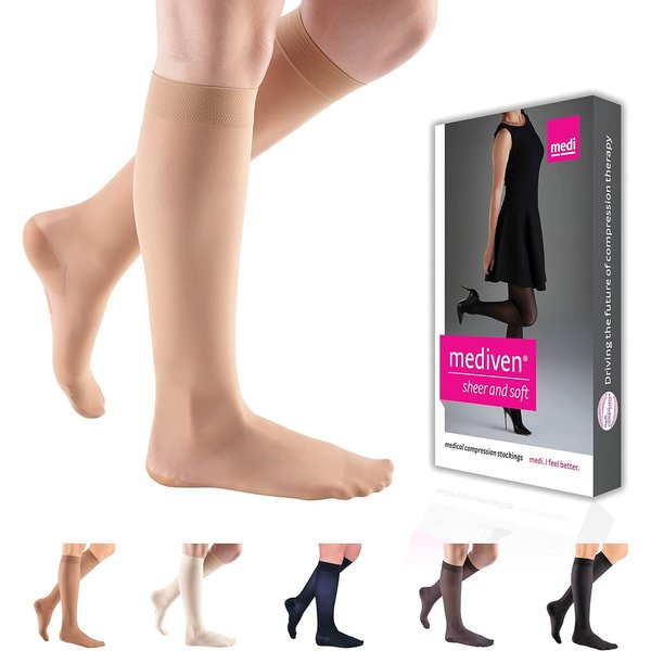 mediven Sheer & Soft for Women 20-30 mmHg - Closed Toe Leg Circulation Knee High Compression Stockings for Women Sheer Leg Support Compression Hosiery II Natural