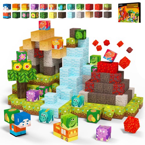 GobiDex Magnetic Blocks Dinosaur Toys - Build Mine MagWonder World Volcano Dinosaur Set, Magnetic Building Blocks for Kids Ages 3-5 4-8, Jurassic Scenes for 3+ Year Old Boys Girls Toys Birthday Gifts