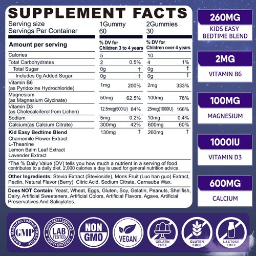 LILICARE Kids Sleep Gummies - Magnesium Glycinate Gummies, Melatonin Free Sleep Aid | Magnesium, Calcium, D3, B6, L Theanine | Kid Melatonin Alternative for Restful Sleep (Pack of 2)