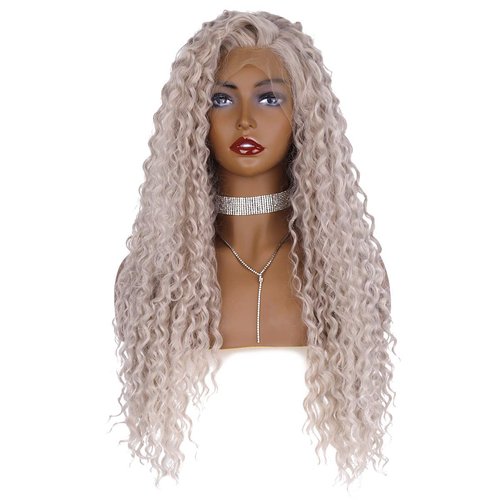 Wiginway Long Curly Platinum Sliver Blonde Wig Lace Front Wig With Natural Hairline Free Parting Heat Resistant Synthetic Wigs For Women (Platinum Blond Sliver)