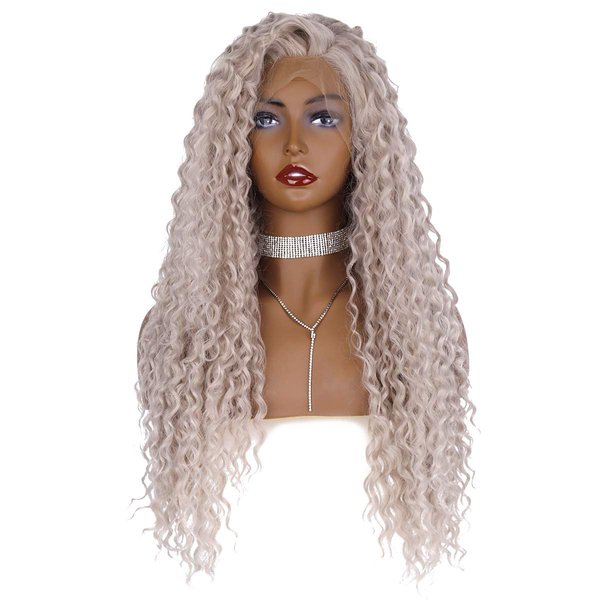 Wiginway Long Curly Platinum Sliver Blonde Wig Lace Front Wig With Natural Hairline Free Parting Heat Resistant Synthetic Wigs For Women (Platinum Blond Sliver)