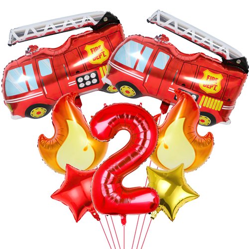 Fire Truck Party Decorations, 7pcs Fire Truck Birthday Party Balloons Fire Party Balloons for Firefighters 2nd Birthday Fire Engine Rescue Themed Party Supplies