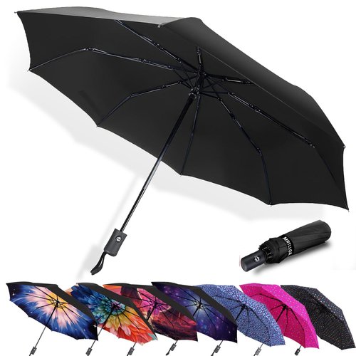 MRTLLOA 42/49 Inch Compact Windproof Travel Umbrella for Rain, Lightweight, Portable, Strong, Folding Umbrellas for Women and Men(42 inch,Black)