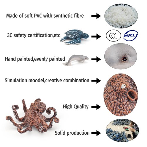 Ocean Sea Marine Animal Figure Toys Playsets 6 PCS White Whale Octopus Flying Fish Leatherback Turtle Shark Model Toy Desktop Decoration Collection Party Favors Toys for Boys Girls Kids