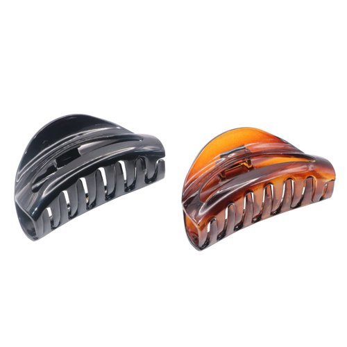 Parcelona French Crescent Cutout Shell Brown and Glossy Black Small 2 3/4" Celluloid Acetate Made in France Jaw Hair Claw Clip Clamps for Girls and Women