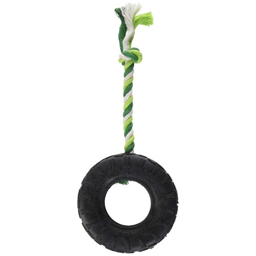Boss Pet 52988 Dense Rubber Tire and Rope Tug Dog Toy for Strong Chewers