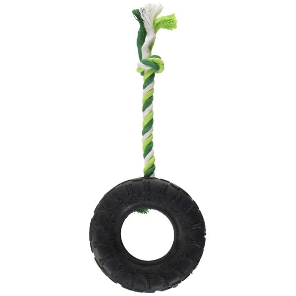 Boss Pet 52988 Dense Rubber Tire and Rope Tug Dog Toy for Strong Chewers