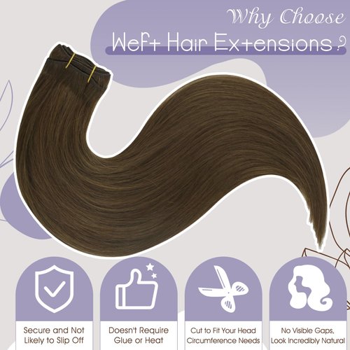 Full Shine Brown Weft Human Hair Extensions Sew In Extensions Straight Hair Color Medium Brown Hair Weft Extensions For Women Soft Silky Human Hair Bundles Hair Weft Human Hair Sew In 105G 18 Inch