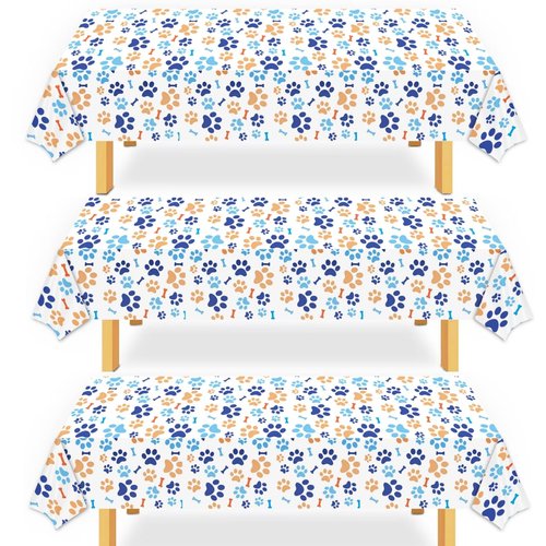 ASIMAO Puppy Paw Print Plastic Tablecloth,Blue Dog Birthday Party Supplies，Blue Dog Birthday Tablecloth，Puppy Dog Birthday Party Decorations.