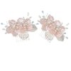 CASOLVX Bridal Small hair comb Crystal Hollow Leaf flower side comb suitable for brides bridesmaids and flower girls with wedding or Children's party 2PCS (Pink)