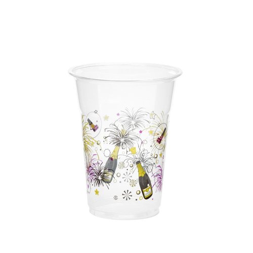 Party Essentials 20 Count Happy New Year Soft Plastic Printed Party Cups, 16 oz, Clear