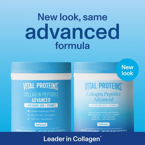 Vital Proteins Collagen Peptides Powder with Hyaluronic Acid and Vitamin C, Unflavored, 20 oz