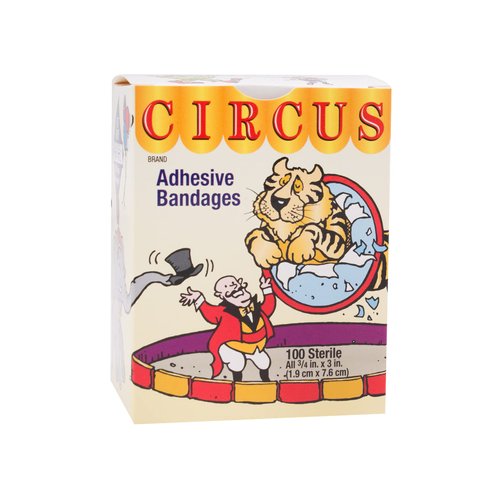 American White Cross Designer Adhesive Bandages, Sterile, Circus, 3 per 4" x 3", 100 per Box, 12 Box per Case (Pack of 1200)