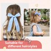 DEEKA Blue Cotton Linen Hair Bows 2 Sizes 5"&3.5" Soft Hair Bow set for Toddler Girls Long Ponytail Knot Bows Alligator Clip Hair Accessories for Little School Girls (Blue)