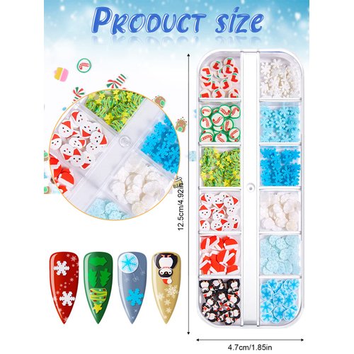 24 Grids Christmas Nail Art Slices, Lorvain 3D Polymer Nail Flakes Snowflake Santa Claus Penguin Flake Nail Art Slime Glitter Cute Nail Charms for Women Girls Face Body Crafting Nail DIY Decor (2 Box)