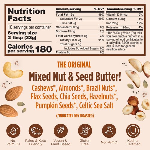 Natural Power Fuel Smooth Nut Butter by NuttZo | 7 Nuts & Seeds Blend, Paleo, Non-GMO, Gluten-Free, Vegan, Kosher | Peanut-Free, 1g Sugar, 6g Protein | 12oz Jar