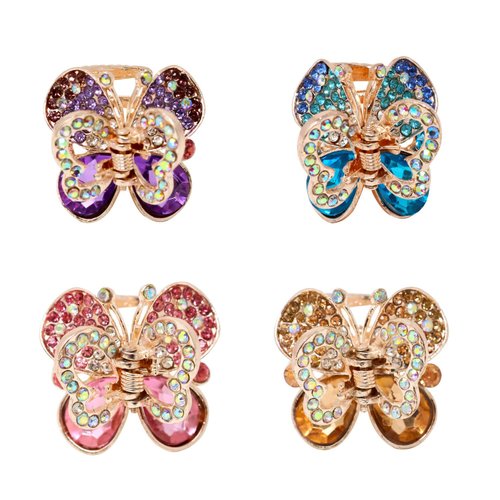Honbay 4PCS Rhinestone Butterfly Hair Claw Clips Sweet Small Hair Clips Mini Hair Clamps Strong Grip Hair Accessories for Wedding Party or Daily (4 Color)