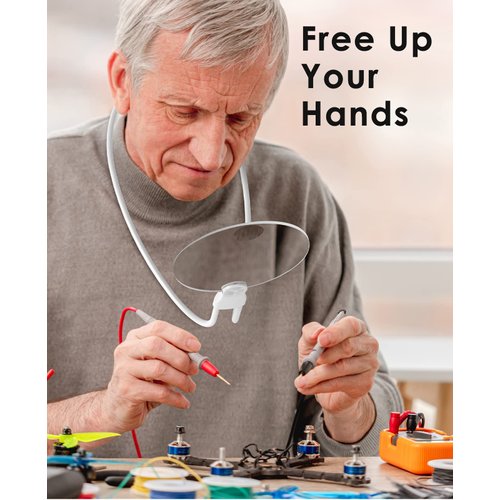 Hands Free Magnifying Glass for Neck Wear,Magnifying Glass for Reading, Sewing, Cross Stitch, Inspection, Repair.(White)