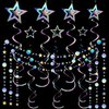 37 Pieces Iridescent Holographic Party Decorations Glitter Swirl Streamer Galaxy Garland Hanging Bling Twinkle Star Party Supplies Circle Dot Swirl Streamer for Wedding Disco Party Decorations