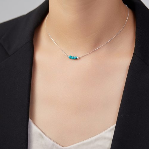 Dainty Real Turquoise Crystal 925 Sterling Silver Choker Collar Necklace and Women Spiritual Healing Chakra Crystal Stone December Birthstone Necklace Box Chain Jewelry Gift for Women Teen Girls