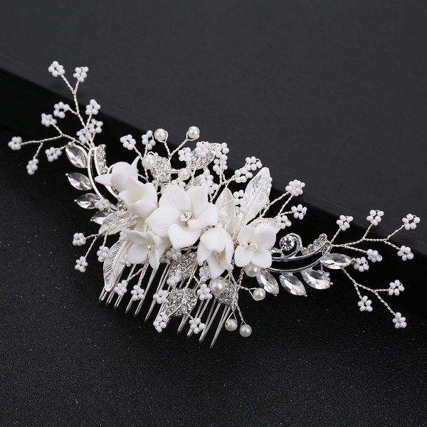 Handmade Silver Bridal Hair Comb Clip Flower Bride Wedding Bridesmaids Hair Vine Crystal Hair Accessories for Brides Headpieces