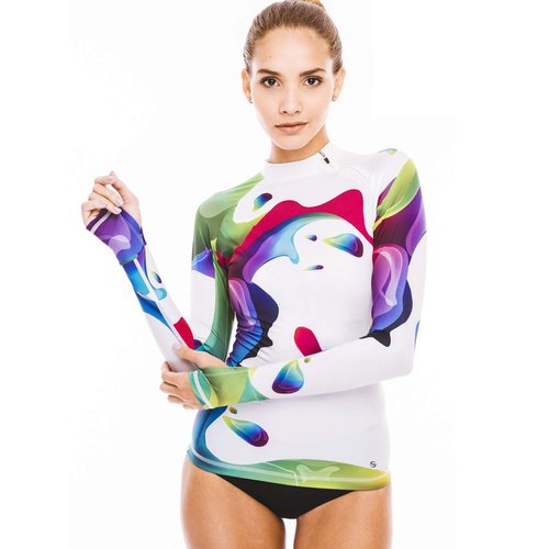 Platinum Sun Rash Guard for Women UPF 50+ SPF & UV Protection Clothing Long Sleeve Top Swim Shirt with Zipper Hiking (Rainbow 50, M)