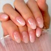 RUPOFUZA Almond Press on Nails Short Squoval Fake Nails Pink Ombre White False Nails with Glossy Press ons Designs Acrylic Nails Press on Artificial Nails Stick on Nails for Women 24Pcs
