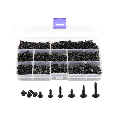 LBY 900pcs M2.3 M2.6 M3 Truss Head Self Tapping Screws, Wafer Head Screws, Pan Head with Washer Screw 9 Sizes Self Tapping Screws Assortment Kit, Carbon Steel (Blacking)