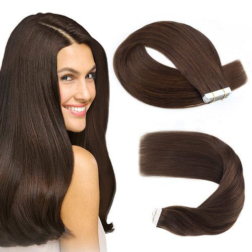 Sassina Tape in Human Hair Extensions 18 Inch Dark Brown Remy Human Hair Tape in Extensions 20 Pc...