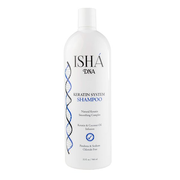 ISHA DNA Keratin Treatment System Shampoo - Sulfate and Parabens Free - For Keratin-Treated and All Hair Types - Coconut Oil Infused (32 Fl oz.)