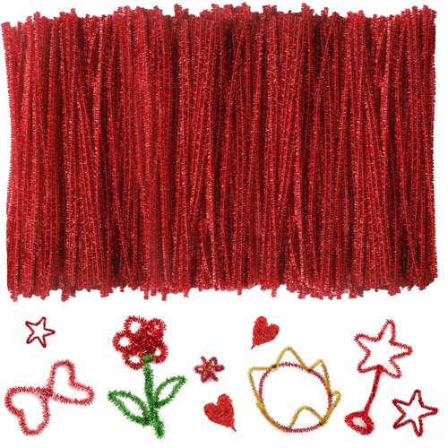 RIMOBUL Pipe Cleaners Craft Chenille Stems 100 Pcs Chenille Cleaners Kids Fuzzy Sticks for DIY Art Creative Crafts Decorations, 6 mm x 12 Inch, Assorted Colors (Red)