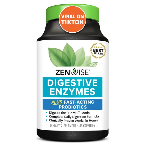 Zenwise Health Digestive Enzymes and Bromelain for Gut Health - Probiotic Multi Enzymes with Prebiotics and Probiotics for Women and Men for Digestive Health and Bloating Relief for Digestion -45 CT