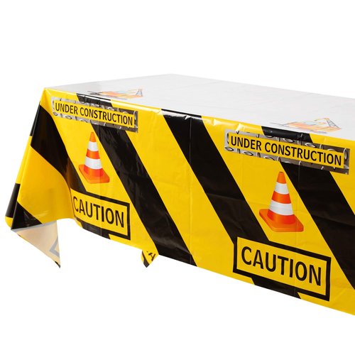 GGDE 1 Pcs Construction Tablecloth Boys Birthday Dump Truck Theme Plastic Table Cover Party Decorations Supplies Yellow