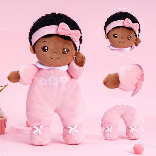 OUOZZZ Soft Black Baby Dolls for Girls - First African American Baby Dolls Multicultural Plush Rag Doll Sleeping Cuddle Buddy Doll Toy for Kids 10"