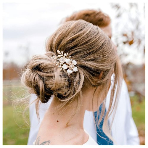 Floral Hair Clip Flower Wedding Hair Clip Gold Hair Pin Bridal Crystal Hair Barrettes Floral Headpiece Bride Floral Hair Accessories for Women and Girls for Party Prom Birthday