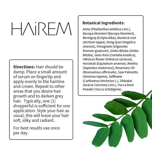HAiREM™ Botanical Hair Serum, Promotes Hair Growth, Thicker & Fuller Hair, Darkens Grey Hair, For Men & Women - 2oz (1 Bottle)
