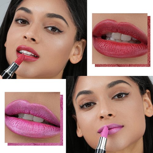 Anglicolor 2pcs Glitter Lipstick High Impact Lipcolor,Red and Pink Lipstick Moisturizing Creamy Formula,Metallic Lipstick For Women For Vegan & Cruelty-Free,Full-Coverage Lip Color