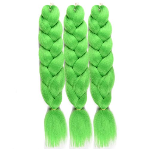 Green Jumbo Braiding Hair 24Inch Synthetic Pre stretched Crochet Braids Hair High Temperature Synthetic Fiber Box Twist Braids Hair Extensions for Woman (24Inch,Lime)