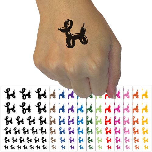 Balloon Animal Dog Temporary Tattoo Water Resistant Fake Body Art Set Collection - Purple (One Sheet)