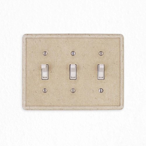 Questech Decor Triple Toggle Light Switch Cover, 3-Gang Electrical Wall Plate, Triple Switch Standard Size Receptacle Cover, Decorative Tumbled Texture, Travertine