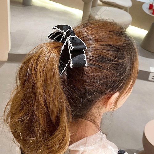 auwiyd Black Ribbon Bow Banana Clip, Korean Style Bowknot Vertical Holder for Women Girls, Sweet Hair Accessories