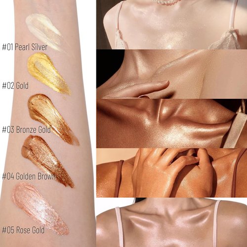 UCANBE Body Shimmer Oil 100ml, Moisturizing Body Glow Glitter Oil, Waterproof Shimmering Body Luminizer Liquid Illuminator Highlighter, Tinted Shimmer Body Lotion Glowing Bronzer Makeup(Rose Gold)
