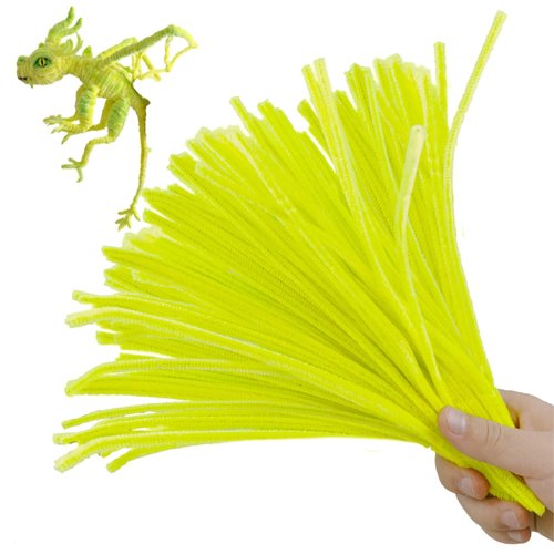 AHUIFT Upgraded 100PCS Chenille Stems Pipe Cleaners Craft DIY Art Supplies Thicker Fuzzy Wire Sticks Bulk for Kids and Toddlers Yellow
