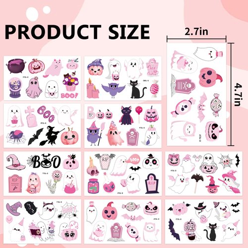 JoyfulGlam Pink Halloween Temporary Tattoos for Kids,Trick or Treat Fake tattoo Stickers for Boys and Girls Halloween Assorted Goodies & Party Favors - Goody Bag Stuffers