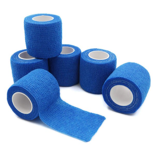 First Aid Self Adherent Cohesive Bandages, First Aid Tape Cohesive Wrap Bandage, Colorful Bandages(2 inches x 5 Yards,6 Packs,Blue)