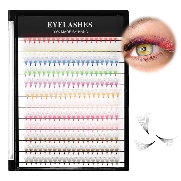 12Rows 240Pcs 10D Colorful Individual Premade Fans False Eyelashes Mixed 12 Colors Volume Eye Lashes Extensions Makeup Cluster Eyelashes 8/10/12/13/14/15/16mm Available (16MM)